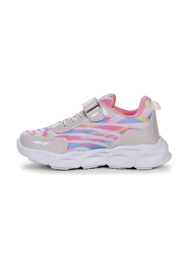 Kiko Kids Teno Cırtlı Işıklı Kız Çocuk Spor Ayakkabı Beyaz Beyaz