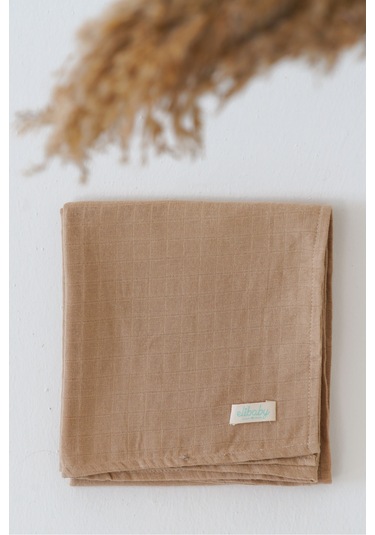 Organik Pamuk Çift Katlı Müslin Örtü Bej 75x85 CM Bej