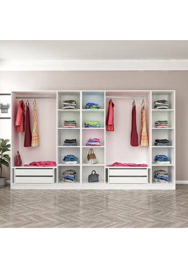 Minar Kale Country 7 Kapak 4 Çekmece Zincir Dolap - Beyaz 190cm Beyaz