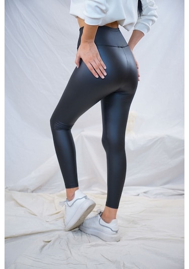 Incebelli Kadın Siyah Mat Deri Taytsiyahm Siyah