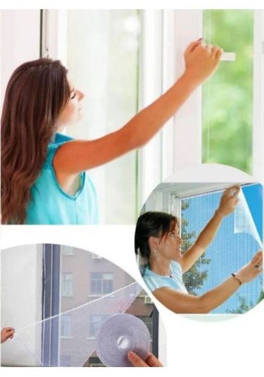75x125 Cm Pencere Sinekliği Tül Sineklik Cam Kapı Kara Sinek Koruyucu Yapışkanlı Cırtlı Pratik Sinek