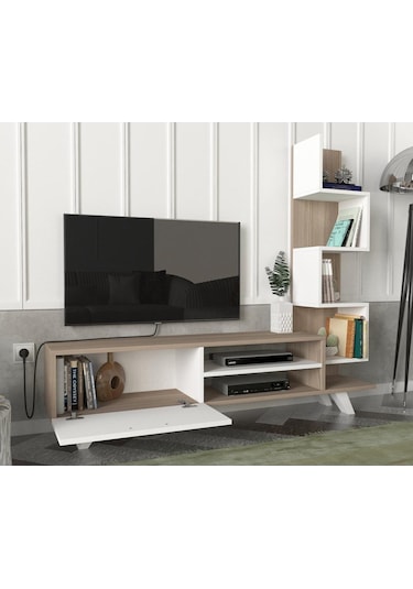 Dekorister Ceren Kitaplıklı Tv Ünitesi Beyaz-Cordoba