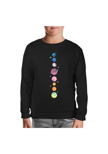 Gezegenler Yıldızlar Siyah Çocuk Sweatshirt Siyah