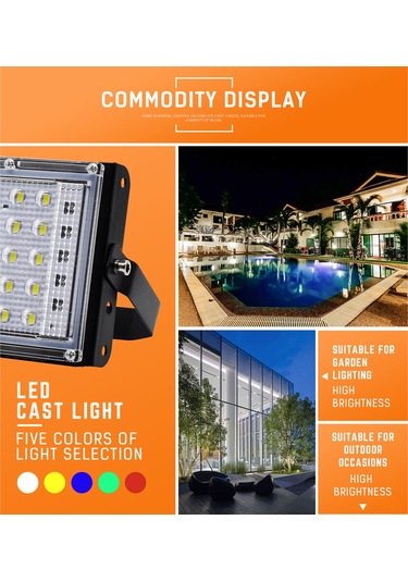 Gajeena Rgb Led Projeksiyon Lambası 50w Ip66 Su Geçirmez Dış Mekan Işığı 6500k Soğuk Beyaz Pil Yok Serin Beyaz