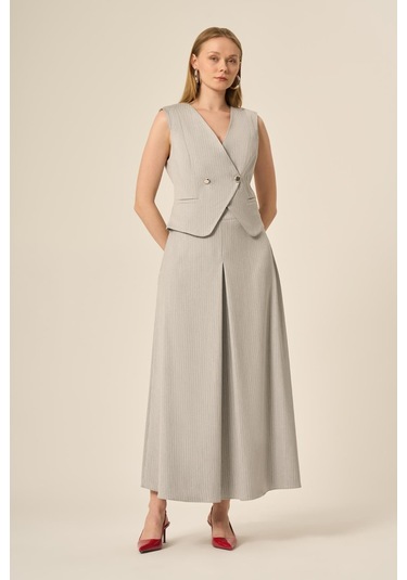 Ftz Women Kadın Yelek Etek Çizgili Takım Gri 31147 Gri