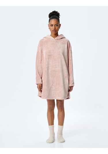 Koton Cepli Uzun Kollu Oversize Kapüşonlu Peluş Sabahlık Pembe 5wlk70021mk Gül Gülkurusu
