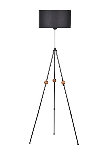 Ahşaplı Tripod Lambader Siyah