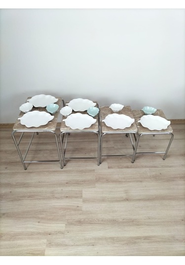 Evko Mobilya Buket Sehpa, 4'lü Zigon Sehpa, Dörtlü, Krom-kapiçino