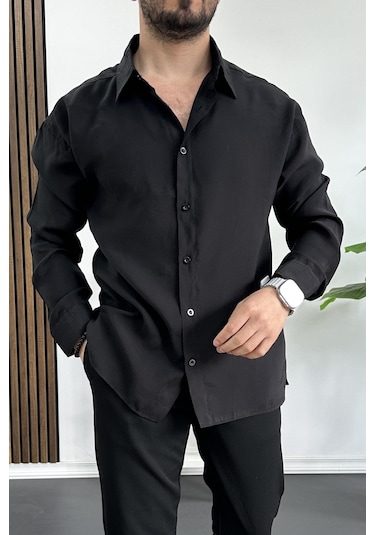 Erkek Salaş Modal Kumaş Gömlek Siyah Edw267 Siyah