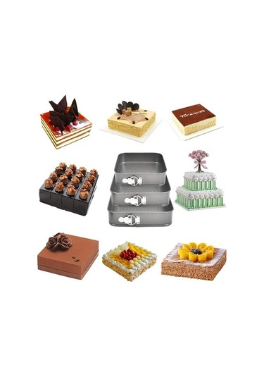 Bloomnest Kelepçeli Kek Kalıbı 24/26/28 Cm, Kare Fırın Kalıbı, Streç Kılıflı, Yapışmaz Karbon Çelik Diğer