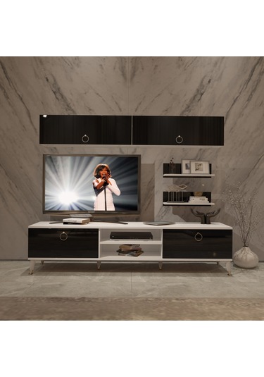 Decoraktiv Eko 5 Mdf Dvd Gold Tv Ünitesi Tv Sehpası Beyaz - Siyah