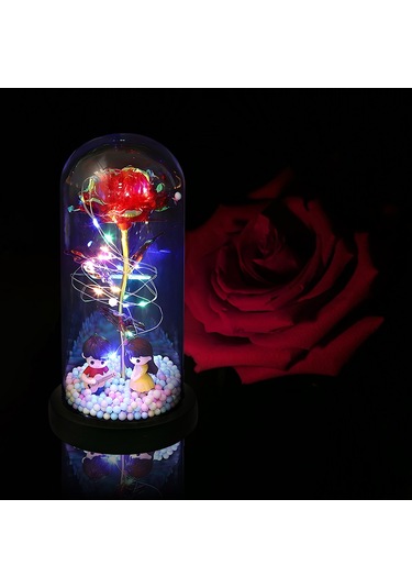 Qingmipy Renkli Işıklandırmalı Akrilik Kubbede Sonsuz Gül - Anneler Günü, Sevgililer Günü Hediyesi Beyaz