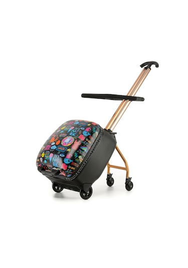 Renkli Desenli Binilebilir Çocuk Valizi Kabin Boy, Düşme Engelleyici Çok Renkli