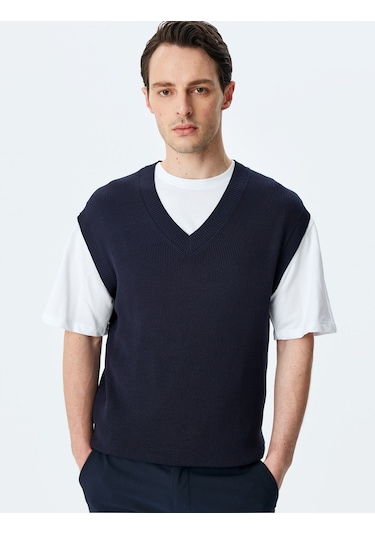 Koton V Yaka Regular Fit Viskon Karışımlı Triko Süveter Lacivert 5sam70013ht