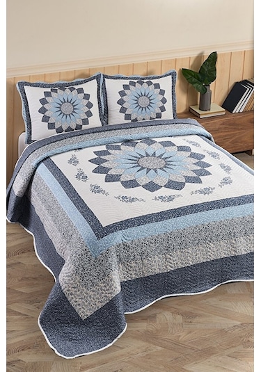 Gloria Mavi Çift Kişilik Kapitone Yatak Örtüsü Mavi Renk Tek Ebat Diğer