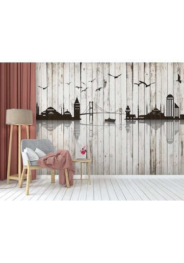 Ahşap Boyama Efektli - İstanbul Silüeti
