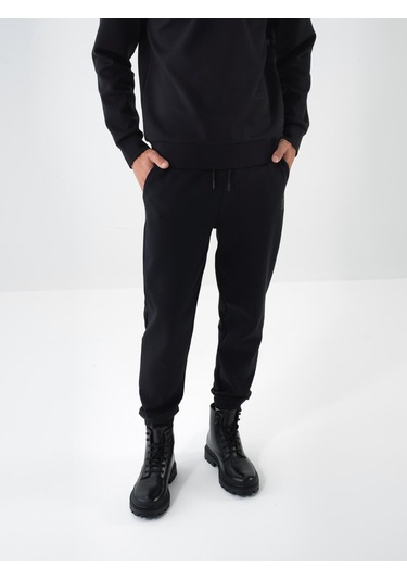 Siyah Pamuk Dokulu Regular Fit Sweat Pantolon 380186 Siyah