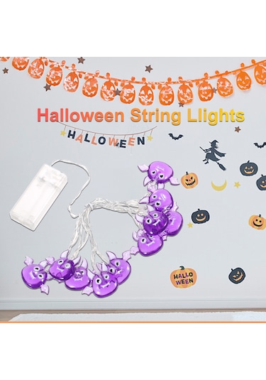 Suofeng Halloween Dekoratif Bat Figürlü Işık Zinciri - 1.5m 10led Iki Adet Paket - Ev, Pencere, Duvar Dekoru