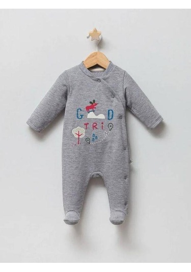 Erkek Bebek Öncen Çıtçıt Kapamalı Patikli Tulum-14941 Gri