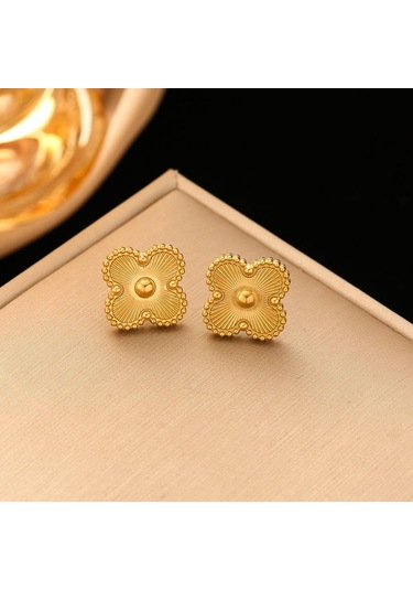 Altın Dört Yapraklı Yonca Titanyum Çelik Küpe Yaz Niş Tasarım Yüksek Dereceli Küpe Duygusu Mizaç Bayanlar Küpe