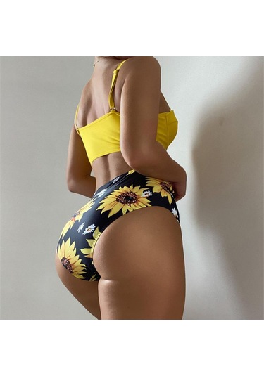 Bikini Sert Sarılmış Yüksek Bel Mayo Sarı
