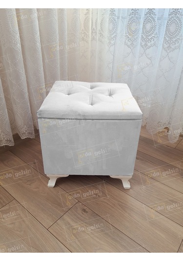 Lüks Sandıklı Tabure Puf 45 X 45 Cm Beyaz