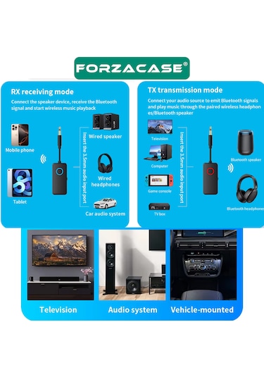 Forzacase Tv, Araç, Bilgisayar Uyumlu 2in1 Aux Bluetooth 5.4 Kablosuz Ses Adaptörü - Fc1130