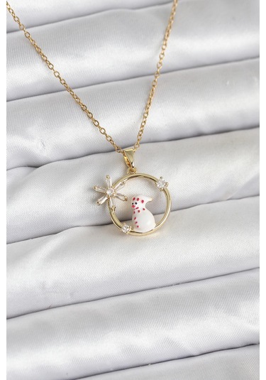 Zarif Boyunlar İçin Golden Çelik Zincir Zirkonlu Yılbaşı Tema Kadın Kolye Metalik