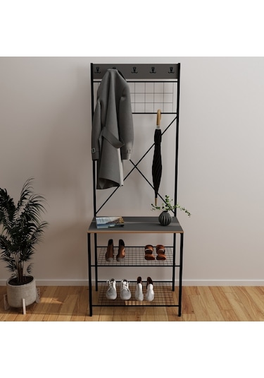 Dar Metal Portmanto, Elbise Askılığı, Vestiyer, Ayakkabılık Füme