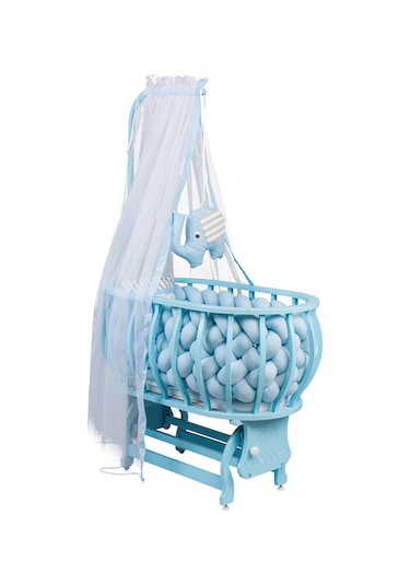 MDF, Luka Örgü Sepet Beşik + Uyku Seti + Cibinlik, Mavi