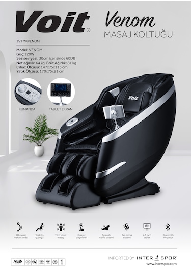 Voıt Venom Masaj Koltuğu Uzaktan Kumandalı Ve Tablet Ekranlı