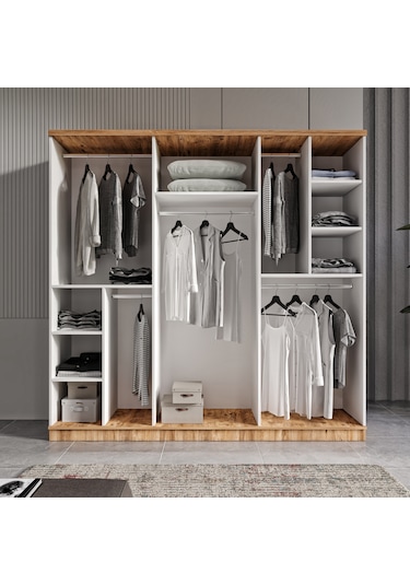 Flora 6 Kapaklı Aynalı Komple Mdf Gardırop - Elbise Dolabı