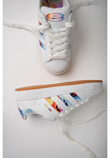 Muggo Flower Garantili Kadın Ortopedik Günlük Bağcıklı Yürüyüş Koşu Sneaker Spor Ayakkabı 001