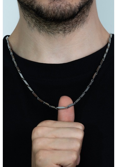 Erkek Çelik Kolye Küp Üçgen Model Zincir Eck05 Gümüş