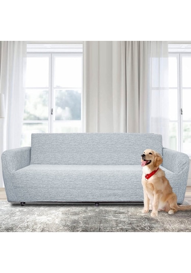 Jakarlı Düz Desen Likralı Esnek Yikanabilir Koltuk Örtüsü 3+2+1+1 Koltuk Takımı Koltuk Kılıfı Gri