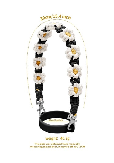 16-40 Oz Stanley Kupa Kordon Silikon Döngü Boho Papatya Sevimli Çiçek El Dokuma Kupa Kapağı Siyah