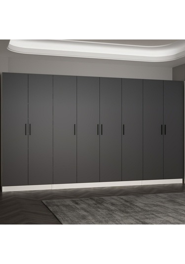 Minar Kale 210 Cm 8 Kapaklı 6b Raf Portmanto Beyaz Antrasit