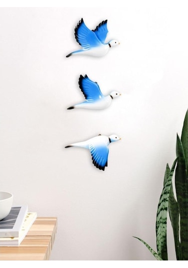 Dekoratif Üçlü Güvercin Duvar Süsü Üçlü Kuş Ev Dekoru (479811067)