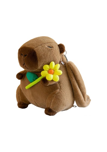 Yunboo Capybara Yumuşak Peluş Çocuk Sırt Çantası, Taşınabilir Eğlence, 27x23 Cm, Turuncu Renkli, Leashli