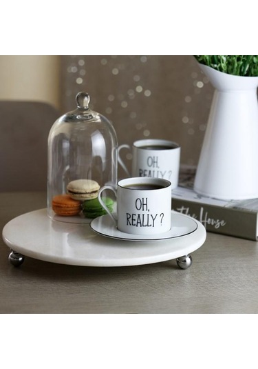 Akayev Mermer Beyaz 28 CM Gümüş Boncuk Ayak Yuvarlak Sunumluk