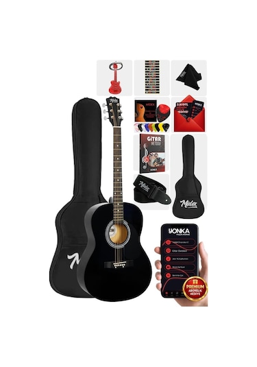Midex Rg-530bk Kaliteli Siyah 40 İnç Akustik Gitar Seti 4/4 Yetişkin