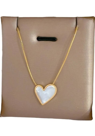 Kadın Sedef Kalp Altın Renk 316l Çelik Kolye Çelik