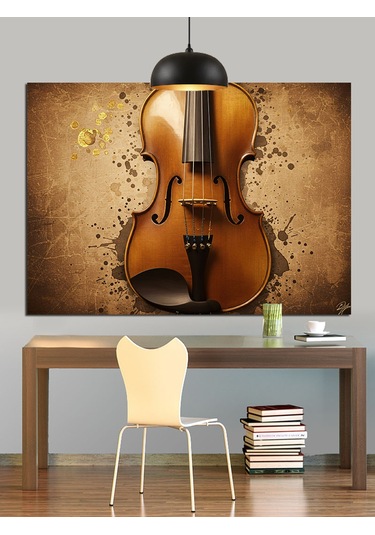 Keman Müzik Enstrümanı Klasik Dekoratif Kanvas - Mdf Ahşap Tablo
