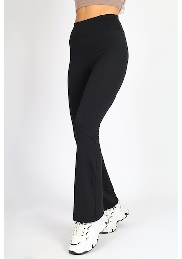 Soft&Basic Kadın 2'li İspanyol Paça Flare Yoga Tayt Pantalon Siyah-mavi