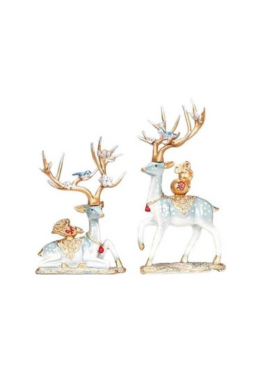 Opulentliving Şömine Yatak Odası Dekor Geyik Heykelleri 14x26cm 14x20cm Reçine 14cmx26cm 14cmx20cm