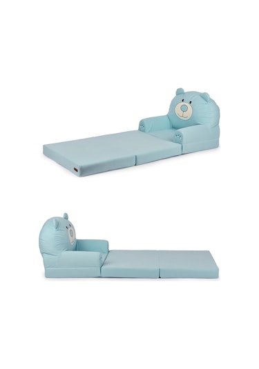 Portatif Katlanabilir Sevimli Çocuk Koltuğu - 3 Katlı Çocuk Yatak Koltuk - Taşınabilir Bebek Koltuğu Mavi Beyaz