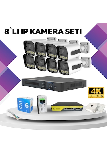 8'li Güvenlik Ip Kamera Seti - 4mp Dış Mekan Kamera, 3.6mm Lens,