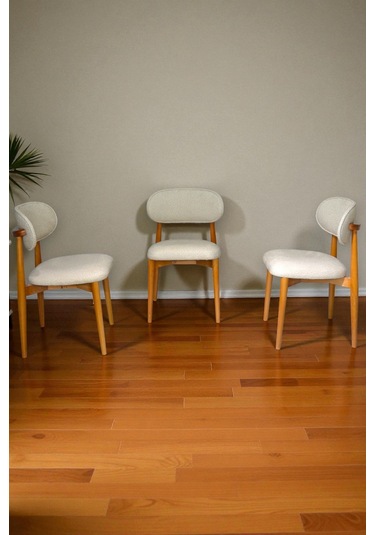 Bohem Polo İskandinav Sandalye 6 Adet Puffy & Baby Face Kumaş, %100 Ahşap, Modern Sandalye Cappuccino