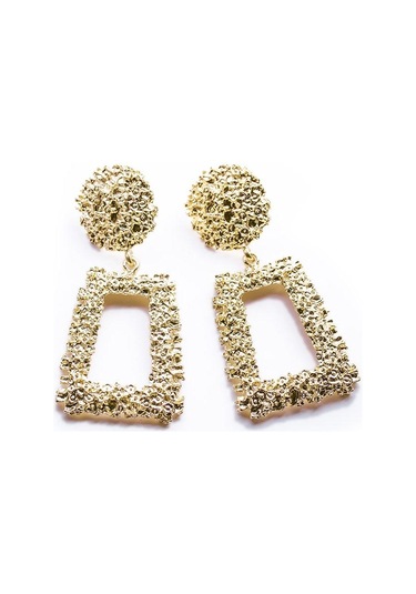 Abartılı Ovma Geometrik Küpe Trapez Uzun Metal Küpe Gümüş