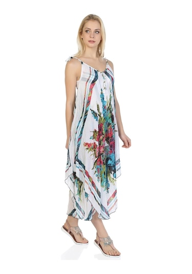 Askılı Vual Afrodit Midi Boy Elbise Beyaz 6077